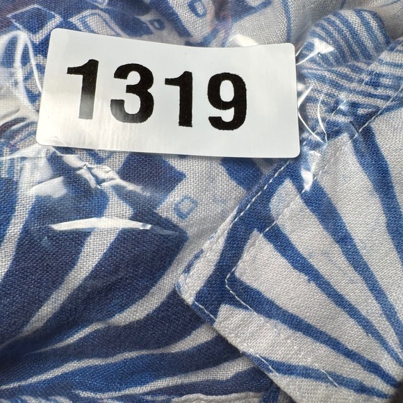 J McLaughlin Linen Small Abstract Print Button Up Shirt Top Blue White Floral - Picture 8 of 8